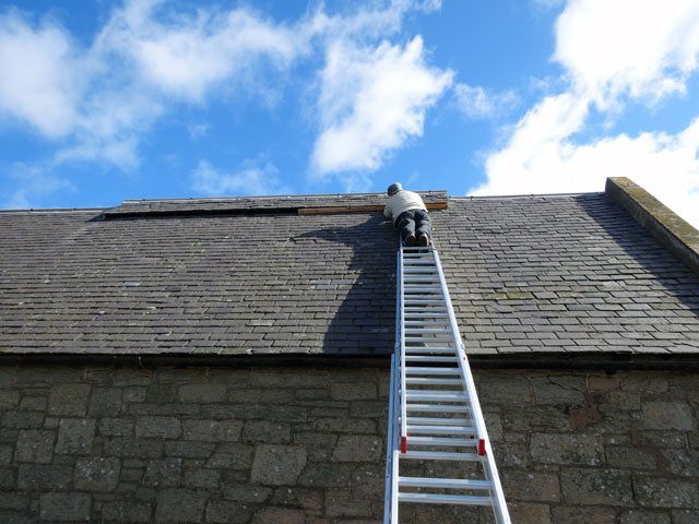 An extension ladder must extend beyond the roof